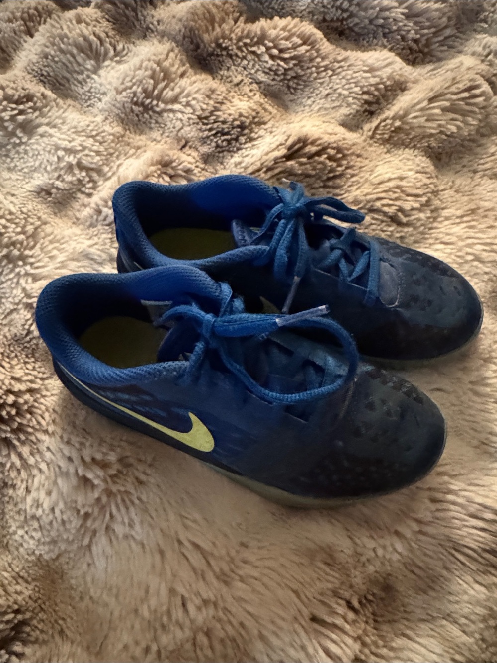 Nike Kids Blue Athletic Sneakers with Lime Swoosh